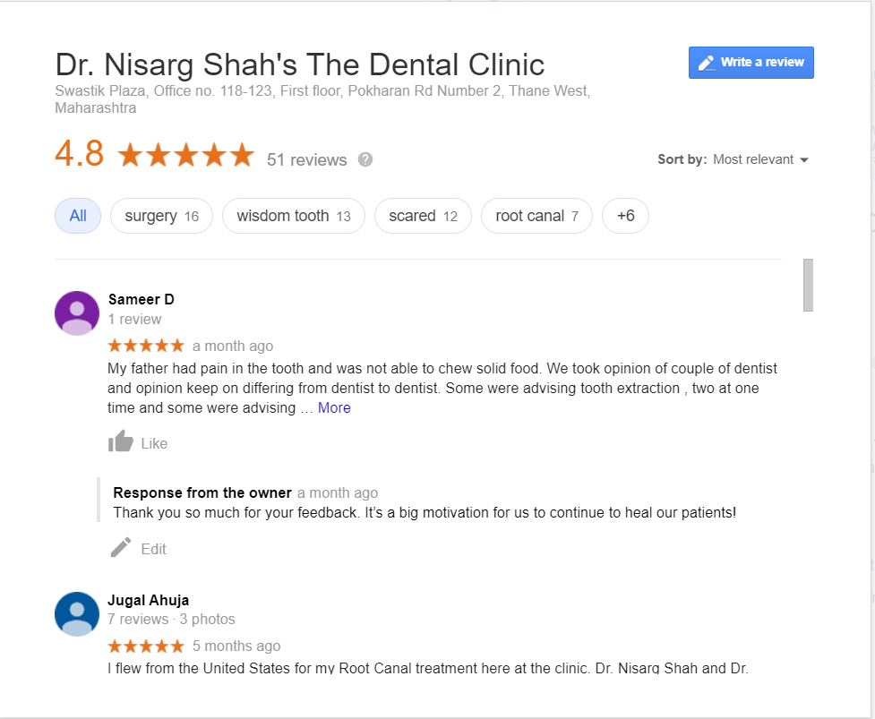 Dr. Nisarg Shah - Google reviews