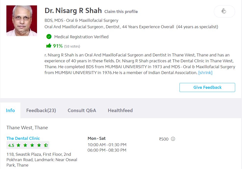 Dr. Nisarg Shah - Practo review